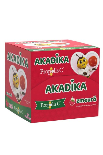 Acadele cu propolis si vitamina C cu aroma de zmeura Akadika, 50 bucati,