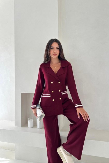 Double Breasted Collar Pocketed Knitwear Bottom Top Set Aw25Au0002