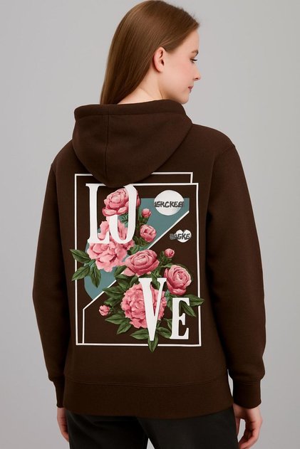 Love Slogan Floral Print Hooded Sweatshirt – Unisex Casual Fashion