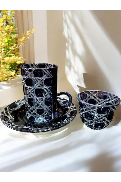 Cut Crystal Glass Tea and Mirra Set - Arabic Coffee Set Tea Set 18 Pieces for 6 People