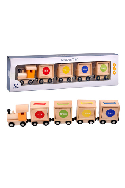 Tren Jucarie Educativa din Lemn cu magnet, Identificare a Formelor Geometrice si a Culorilor