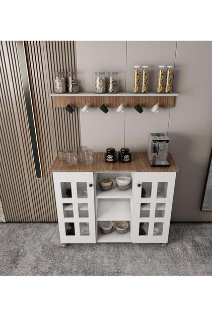 Multi-Purpose Coffee Corner Cabinet with Wooden Spice Rack