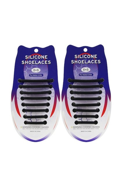 Set de 2 șireturi elastice din silicon, FĂRĂ ATINGERE pentru adidași, Negre