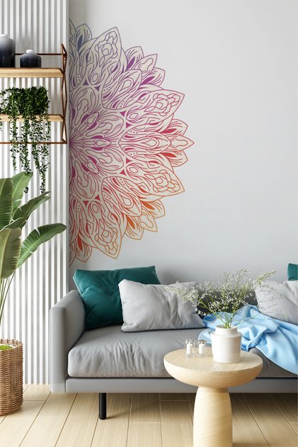 Bohem Tarzı Yarım Mandala Duvar Sticker – 95x50 cm – Dekoratif Duvar Süsü