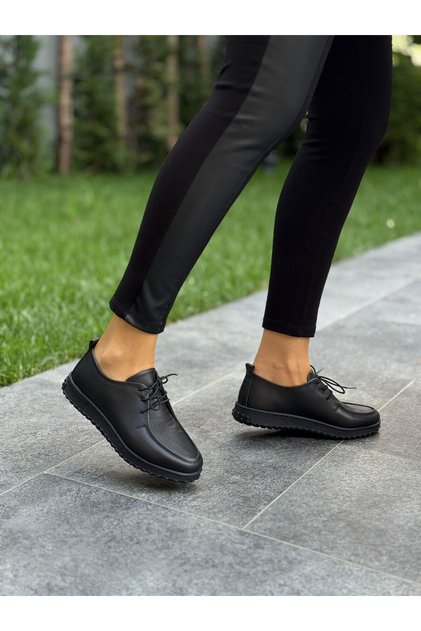 Black Charcoal Leather Women's Casual Shoes