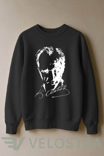 Unisex Atatürk Printed 3 Thread Inside Ribbed Crew Neck Sweatshirt