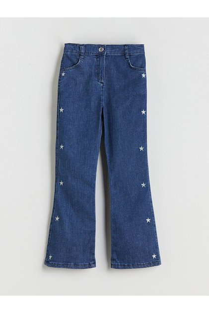 Printed Wide Leg Girls' Jeans Trousers