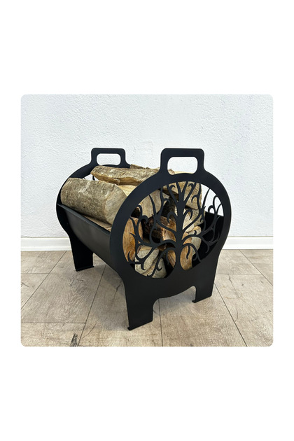 Metal Şömine Soba Odunluk Ent | Mat Siyah (40*40*45cm)