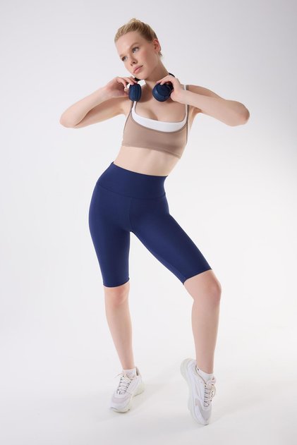 705 Navy Blue Color Extra Soft Textured, Normal Waist Leggings with Gathering and Stretching Effect