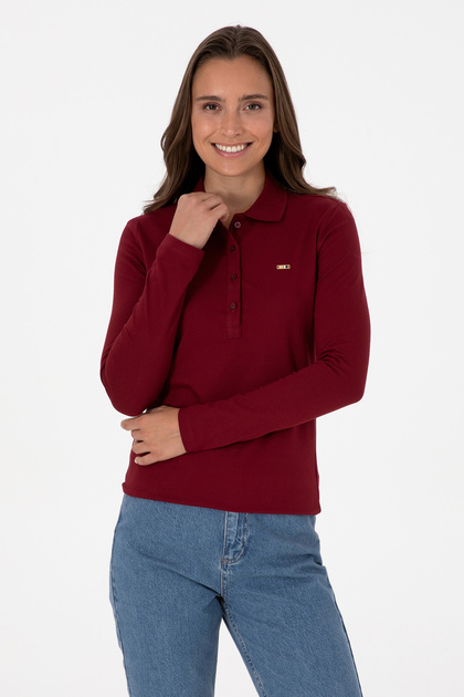 Women's Burgundy Basic Polo Neck Sweatshirt 50313593-Vr014