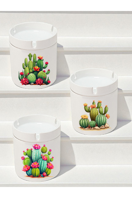 Floral Themed 3-Piece Ashtray Models - Odorless Ashtrays, Ceramic Ash Tray