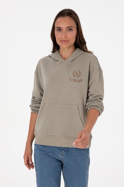 Kadın Açık Haki Kapüşonlu Sweatshirt 50307796-VR183