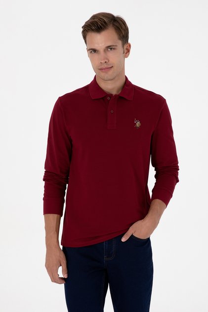 Men's Regular Fit Polo Neck Burgundy Basic Sweatshirt 50313772-Vr014