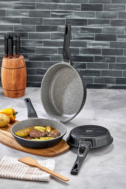 3-Piece Cast Granite Pan Set (20–24–28 cm)