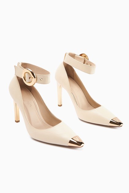 Jennica Beige Ankle Buckle Women's Heeled Shoes