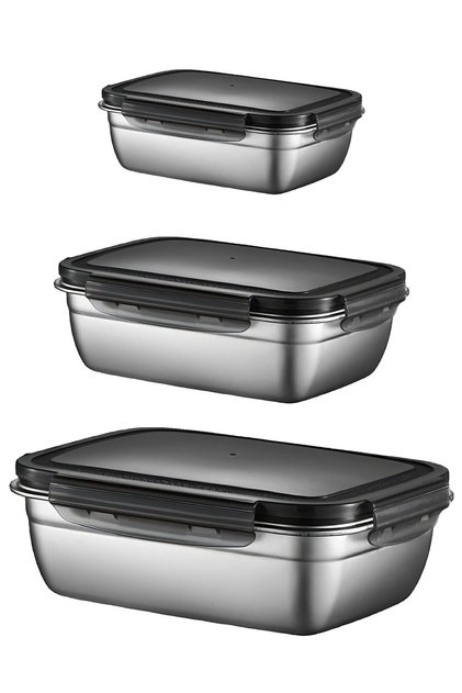 3 Pieces 304 Steel 550-850-1800 ml Food Fruit Meat Refrigerator Nutrition Storage Container