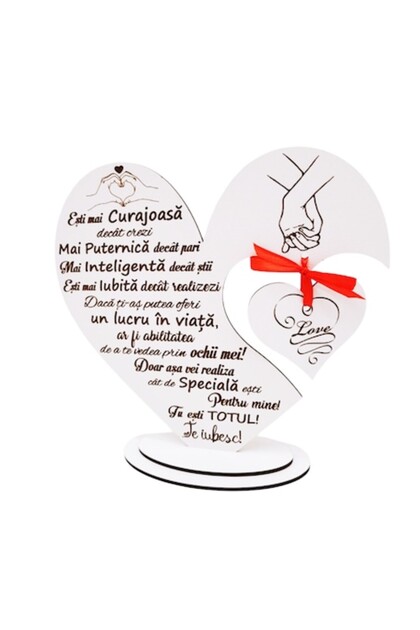 Decoratiune pentru Sotie, Iubita, Mama - Inima cu mesaj personalizat, Lemn - Decupaj si gravura lase