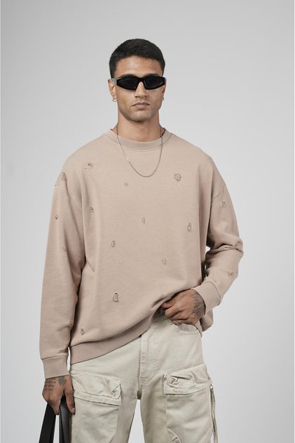 Crew Neck Laser Oversize Fit Men's Sweatshirt