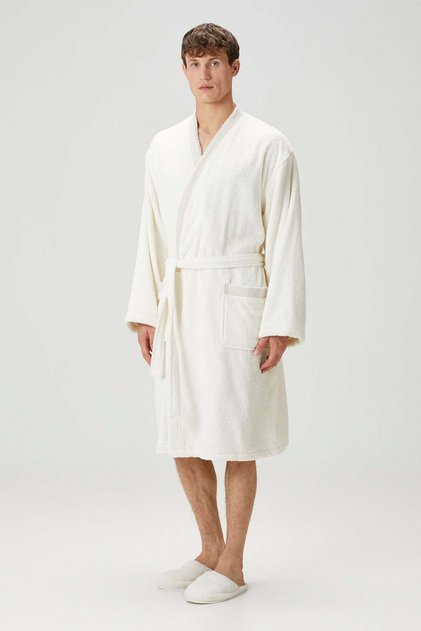 Marble 100% Cotton Men's Bathrobe Ecru