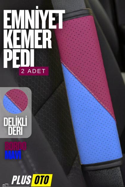 Taraftar Bordo Mavi Emniyet Kemer Pedi 2 Adet Cırtlı Emniyet Kemer Kılıfı Omuz ve Boyun Koruyucu