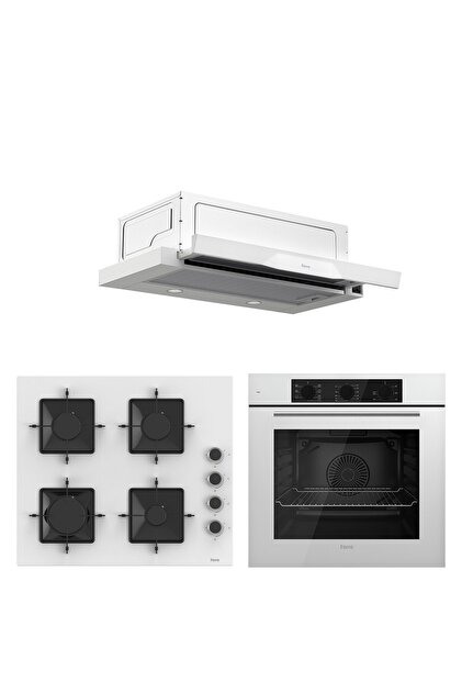 QBL62CB - SS206 -D037 60 cm Beyaz Cam Turbolu Aspiratörlü Ankastre Set - Yeni