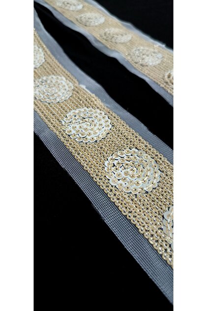 GOLD SILVERY PUL PAYET STRIP ON WHITE TULE