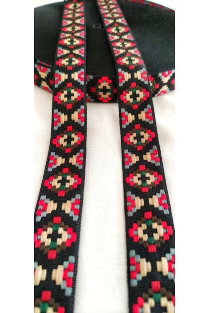 Siyah Bordo Dar Dokuma Etnik Şerit
