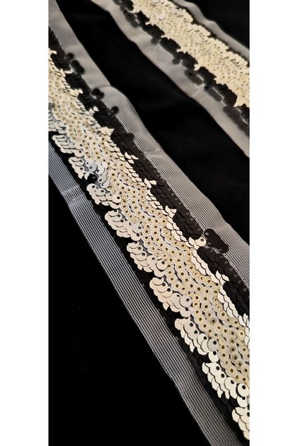 Black Silver Paillets Sequins Ribbon on White Tulle