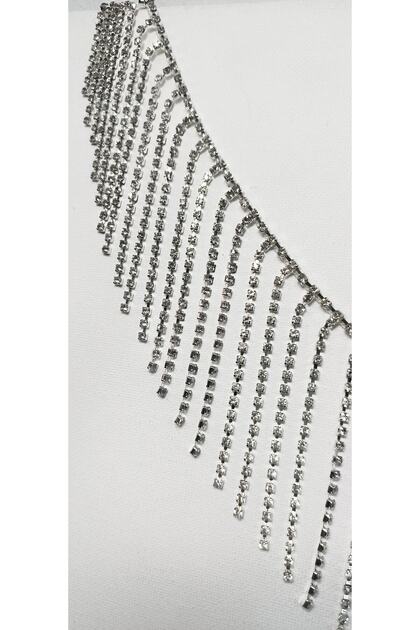 SPECIAL SILVER COLOR ROW CRYSTAL Rhinestone CHAIN SPRING STRIP 8 cm