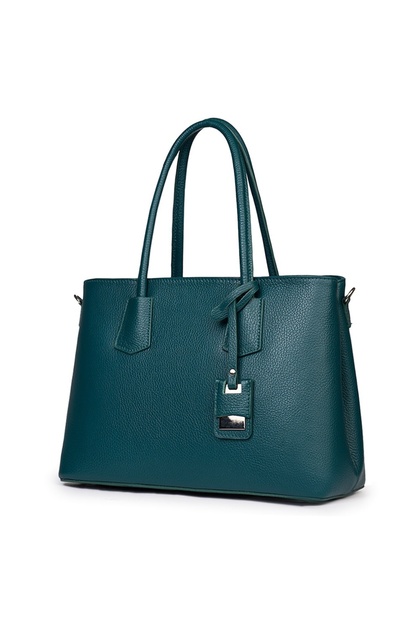 Geantă de damă din piele naturală Valentina, verde marin