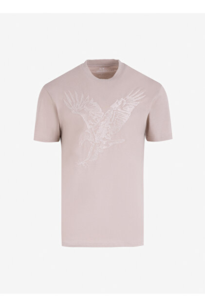 Armani Exchange Bisiklet Yaka Baskılı Bej Erkek T-Shirt 6DZTAD