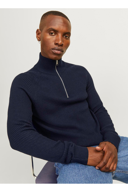 Jack & Jones Dik Yaka Regular Fit Lacivert Erkek Kazak