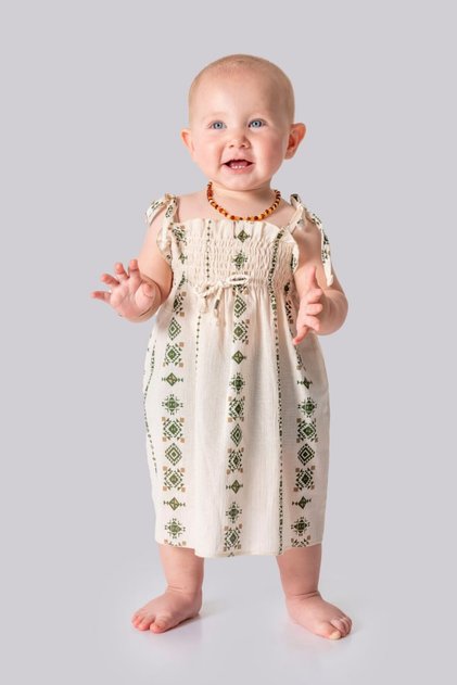 Baby Girl Şile Diaper Strap Summer Dress Set – Patterned, Tights, 100% Cotton Gift