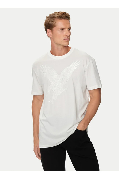 Armani Exchange Bisiklet Yaka Baskılı Ekru Erkek T-Shirt 6DZTAD