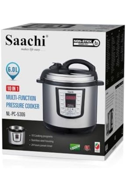طنجرة ضغط كهربائية سعة 6 لترات NL-PC-5306-BK – 1000 واط، طنجرة ذكية متعددة الوظائف، لون أسود