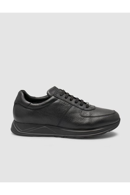 100% Genuine Leather Black Sports Shoes with Fur Inside