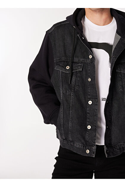 Karl Lagerfeld KLJ MIX MATERIAL DENIM JAC Siyah Erkek Denim Ceket