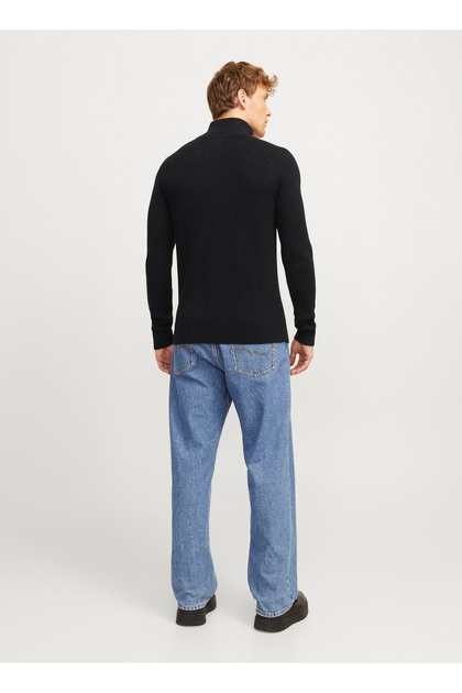 Jack & Jones Dik Yaka Regular Fit Siyah Erkek Kazak