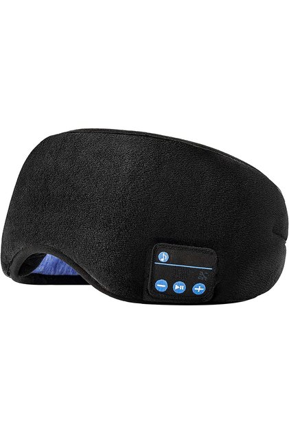 Masca de dormit cu bluetooth, incarcare USB, casti incorporate, prindere velcro, neagra