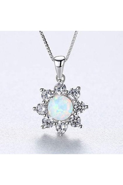 Silver S925 Colier Flower of Venus decorat cu Opal Alb