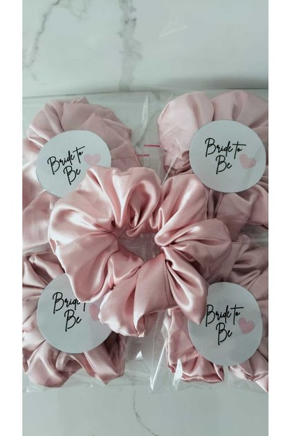Bride To Be Nedime Scrunchie Lastik Simit Toka Saten Pudra Pembe 10'lu paket