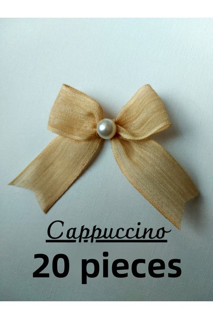 Pearl Detailed Linen Ribbon Napoli Ready-Made Bow (20 Pieces)