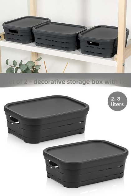 2-Piece Lid Hole-Punched Decorative Pyramid Storage Box - Closet Organizer Organizer 2.8 Lt Anthracite