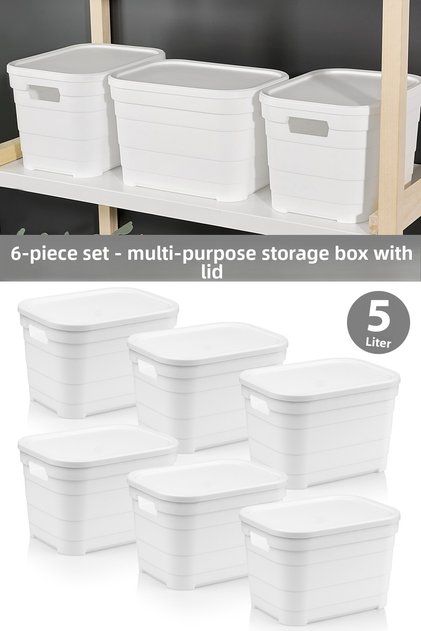 6 Pieces Decorative Pyramid Storage Box with Lid - Closet Organizer Organizer Box 5 Liters White
