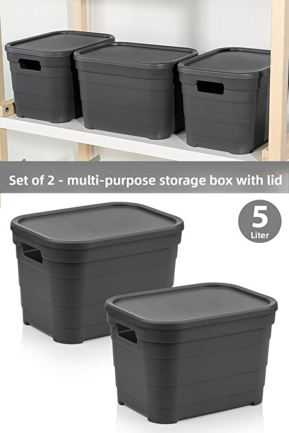 2 Decorative Pyramid Storage Boxes with Lids - Closet Organizer Organizer Box 5 Liters Anthracite