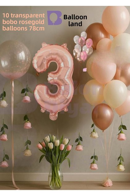 مجموعة عيد ميلاد روزجولد لعمر 3 سنوات مع هدية بوبو الشفافة