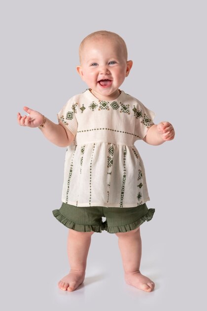 Baby Girl Summer Şile Diaper Set – Ruffle Detailed Shorts, Short Sleeve Cotton Top Children's Set
