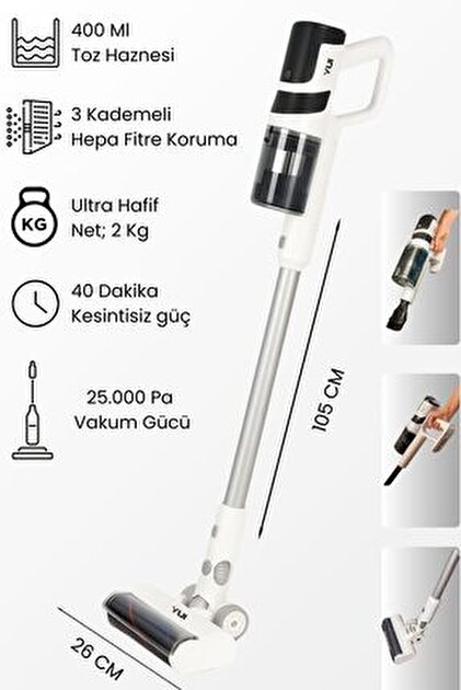 Torima Kablosuz Katlanabilir Hafif UV Işıklı Dikey Şarjlı Süpürge