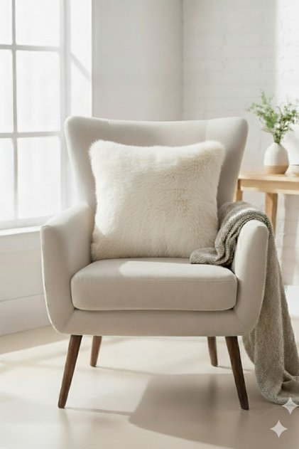 Bonnie Rabbit Fur, Double-Sided, Soft Washable Cushion Cover with Hidden Zipper, White 40X40
