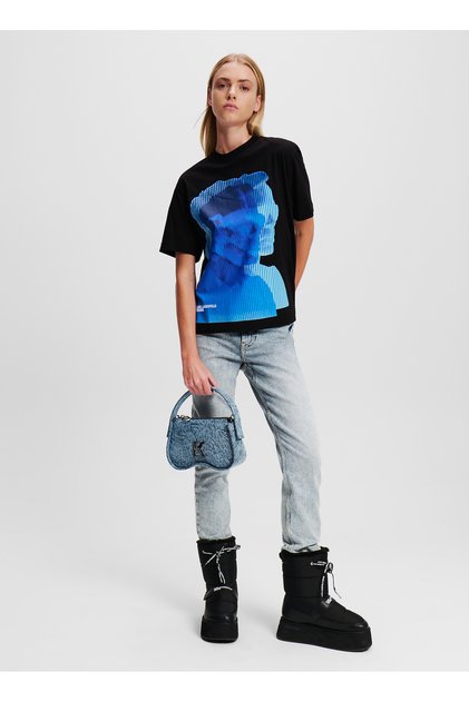Jeans Yuvarlak Yaka Baskılı Siyah Kadın T-Shirt 246J1707
